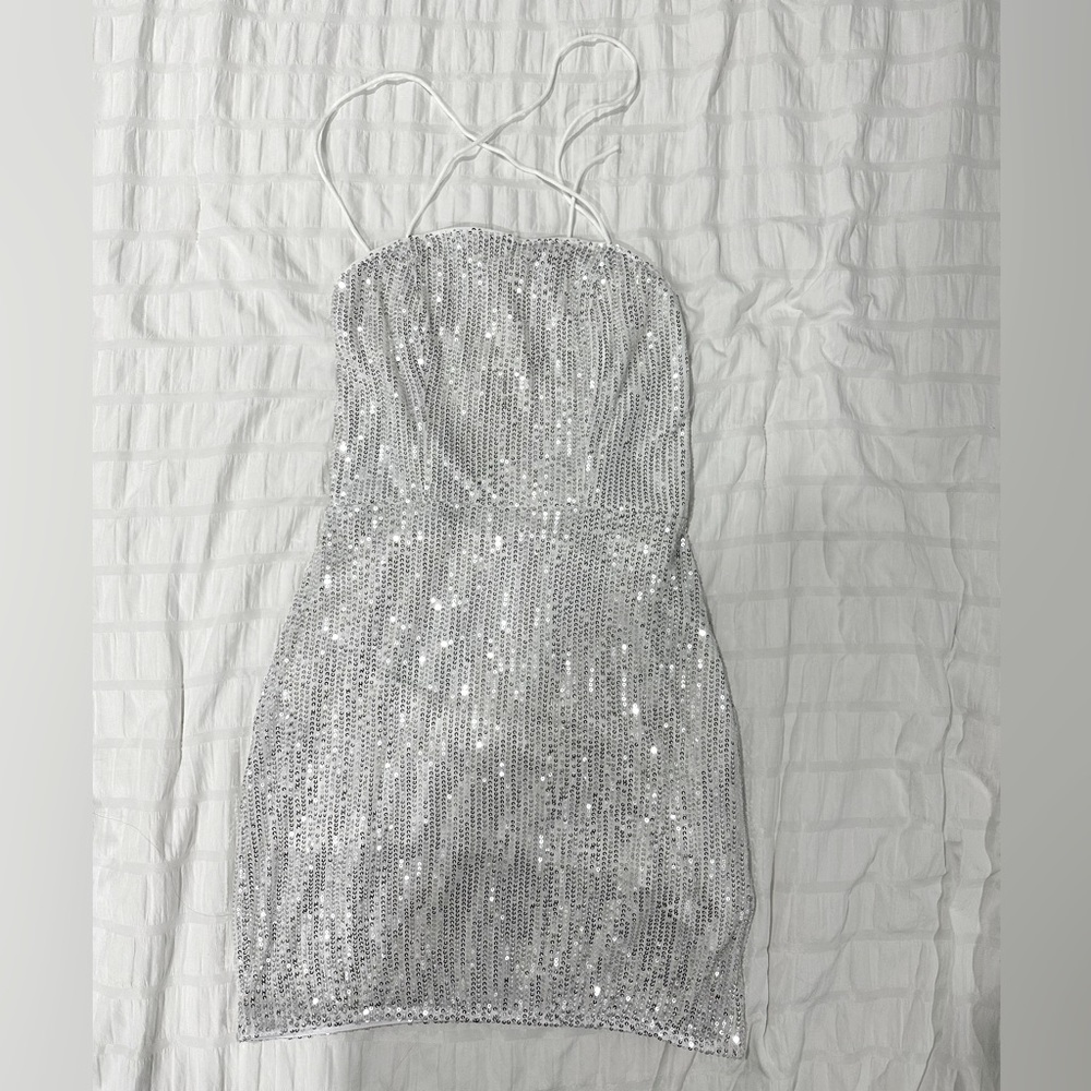 Lace Up Backless Sequin Cami Dress